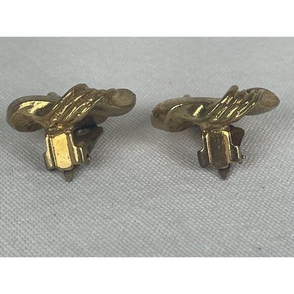 Vintage Gold Tone Twisted Knot Chunky Clip Earrings Textured Ribbed 80s 90s - Picture 3 of 6